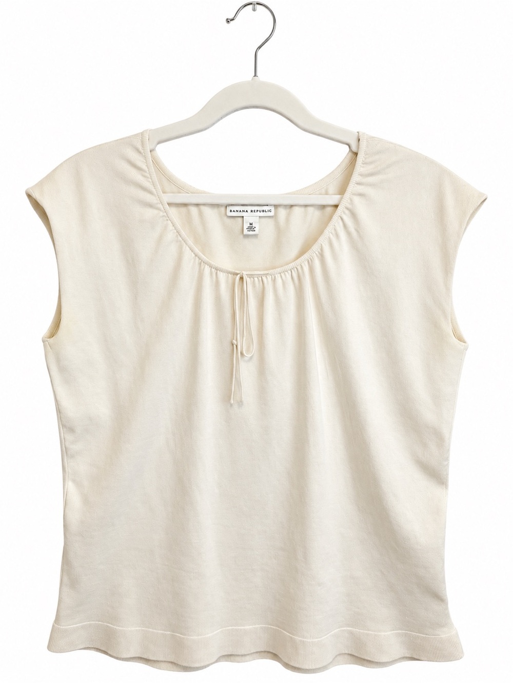 Banana Republic Cream Tonal Tie-Neck Cap Sleeve Silk Blend Top